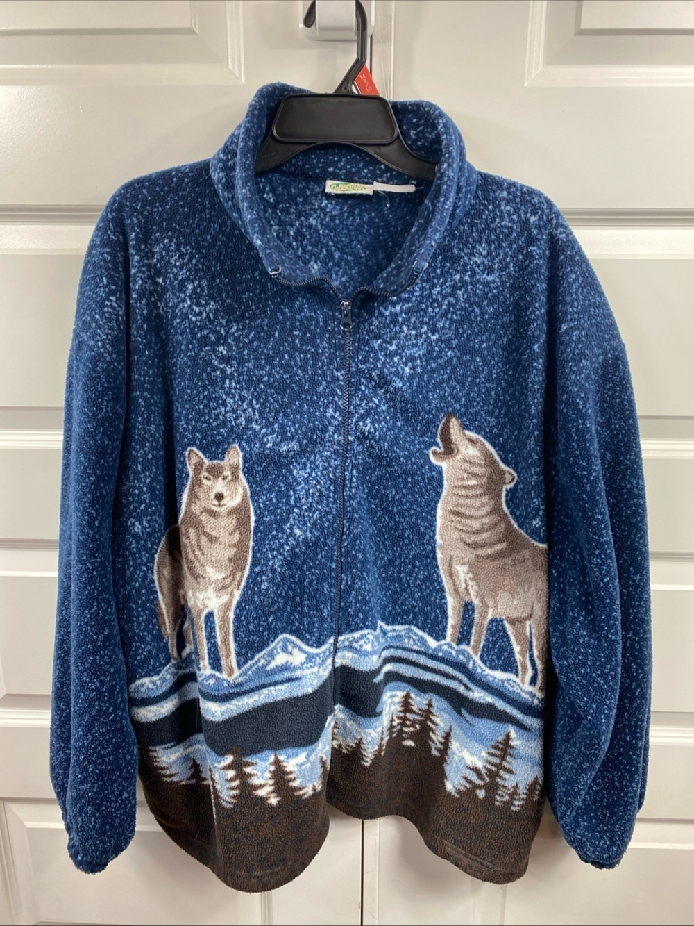 Y2K Wolf Moon Fleece Cozy Gorpcore Animal Forest Allover Native Zipper Jacket 2X - Picture 2 of 8